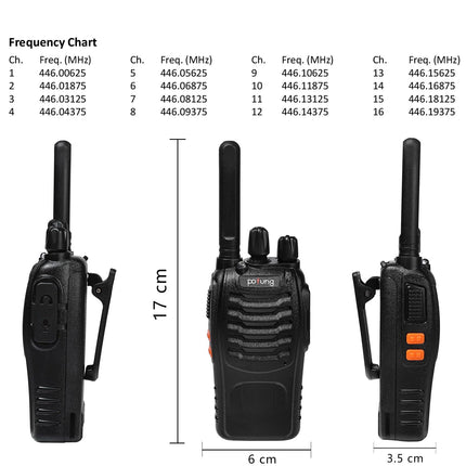 Walkie Talkie PMR446 license-free two-way radio, pofung PT88E 16 channels Professional rechargeable with long range USB charging station and earpieces Black 4 pieces