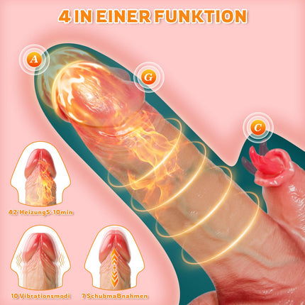 Realistic vibrators dildo for women, anal dildo vibration with 10 vibrations 7 tongue licking 7 thrusting measures, sex toy for women with heating, dildo cock vibrator penis G spot