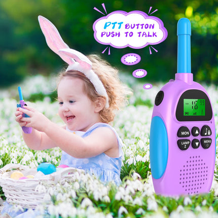 Ushining Walkie Talkie for Kids, Rechargeable Walkie Talkie with 16 Channels VOX Radio, Backlit LCD Flashlight, 3 KM Range for Outdoor Adventures, Camping, Hiking, Purple
