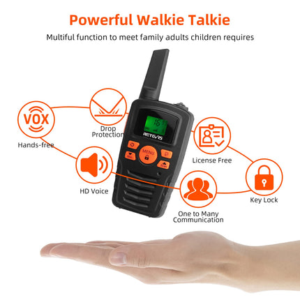 Retevis RA635 Walkie Talkie, Long Range PMR446 Walkie Talkie for Adults, Kids, 16CH, CTCSS/DCS, VOX, LED Flashlight, Royalty-Free Gifts for Easter Skiing Outdoor Activities