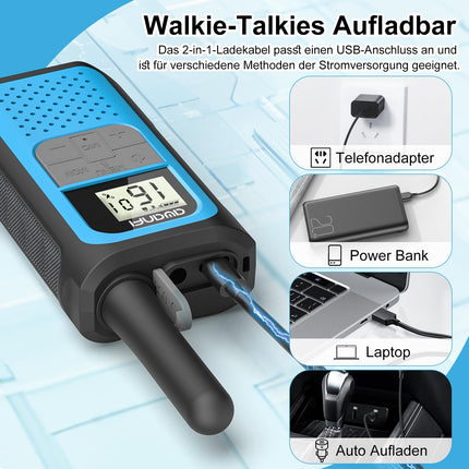 AWANFI Walkie Talkie Set of 4, Walkie Talkie Rechargeable for Adults and Children, 16 Channels Radio Set with 1200mAh Li-ion Battery VOX, Walkie Talkie for Camping Hiking Gift