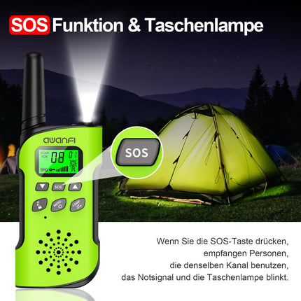 AWANFI Walkie Talkie Kids, Walkie Talkie Rechargeable Li-ion Battery, Two-Way Radio Set, Walkie Talkie VOX, LCD Flashlight, Key Lock, Walkie Talkie for Gift Camping Adventure, 3-12 Years