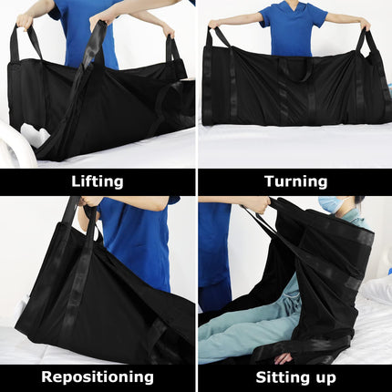 LOSCHEN Positioning Pad for Patient Transfer, Patient Transfer Board with Handles, Suitable for Overweight People, Elderly People and Patients (Black 100 * 147cm)