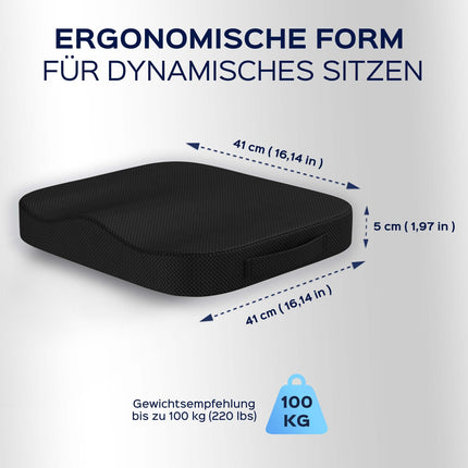 bonmedico orthopedic seat cushion - ergonomic memory foam cushion for office chairs, cars, wheelchairs, or booster seats for adults - Wellness Black