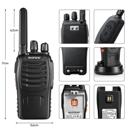 Baofeng Walkie Talkies PMR446 Two-Way Radio Professional Long Range 16 Channels VOX Rechargeable Walkie Talkie BF-88X, Including Earpiece, Battery and Charger (2 Pack)