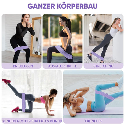 Knitted fitness bands, resistance bands, yoga belts, non-slip and sweat-proof, gymnastics belts, hip, leg training, strength training and pull-ups (light purple, purple, dark purple)