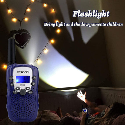 Retevis RT388 Walkie Talkie for Kids, Two-Way Radios with Long-Range Flashlight, Toys for Ages 4-12, Gifts for Boys and Girls for Family Play, Cycling, and Excursions (1 Pair, Dark Blue)