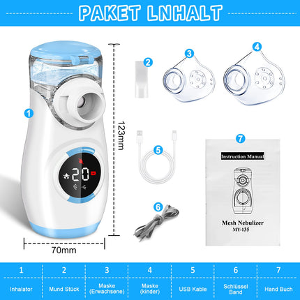 Wholede Digital Nebulizer, Nebulizer for Babies, Children, and Adults, Nebulizer with Countdown to Atomization, Quiet Portable Inhaler with 2 Masks and Mouthpiece - Blue