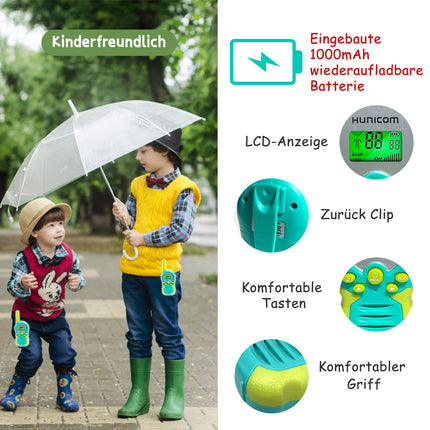 Kids Walkie Talkies for Boys, Girls, Toys, Gifts – Walky Talky Kids Long Range PMR Two Way Radio (Rechargeable Cyan)