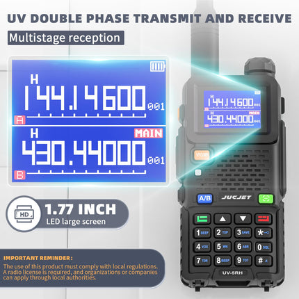 JUCJET UV-5RH Multi-Frequency Walkie Talkie, 999 Channels, Flashlight, Type-C USB Charging Station, High-Performance Walkie Talkie for Adventure, Outdoor, Camping, Family (2 Pack)