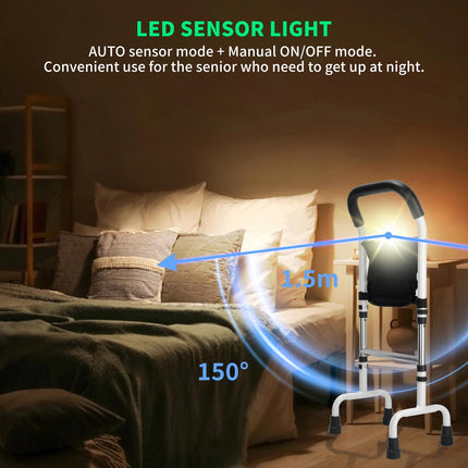 Umelee Standing Aid Bed/Sofa/Toilet, Walking Aid for Seniors, 5-Speed Height Adjustment, Standing Aid for Elderly, with Bag and Sensor Light, Max Load 136 kg