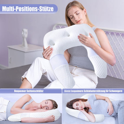 SAHEYER Side Sleeper Pillow, U-Shaped Memory Foam Neck Pillow, Ergonomic Orthopedic Neck Support Pillow with Ear Supports, Bed Contour Pillow for Neck and Shoulder Pain Relief (White)