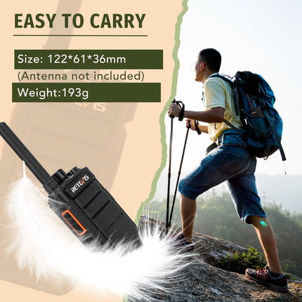Retevis RB626 Walkie Talkies for Adults, 2000 mAh Rechargeable Two-Way Radio, 16 Channels, USB Charger, VOX, Portable Walkie Talkie for Hunting, Camping (1 Pack)