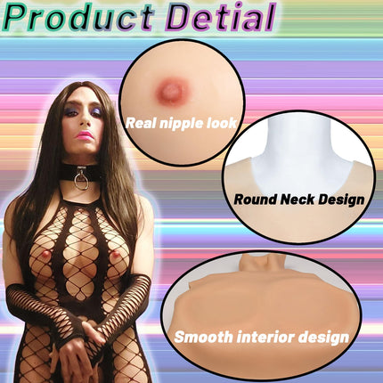 PHOXBOBG Silicone Breast Forms Round Neck Artificial Breasts CG for Crossdresser Transgender