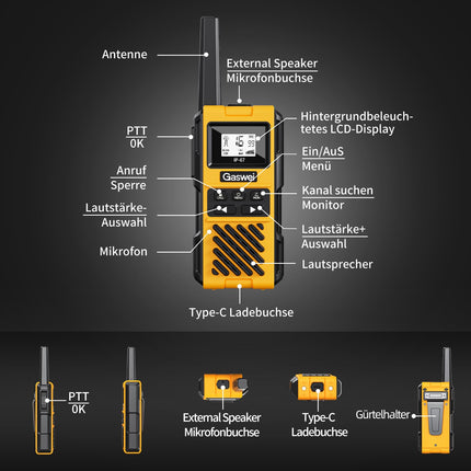 Gaswei G1pro High-Performance Long-Range Walkie Talkies for Adults, Rechargeable Emergency Two-Way Radios, 16-Channel Walkie Talkie with Lithium-Ion Battery, IP67 Waterproof (2 Pack)