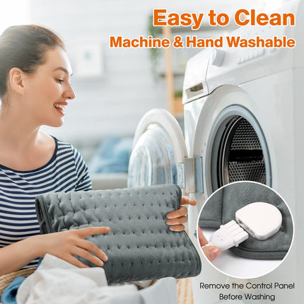 Heating pad OneAmg 126x30cm electric heating pad with 6 temperature levels and automatic switch-off. Fast heating. Machine washable. Heated blanket for back, loins, stomach, shoulders. Gray.