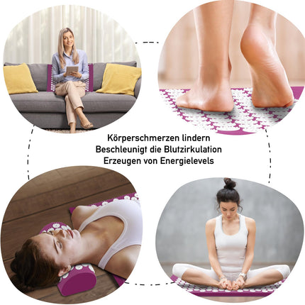 Acupressure mat Acupressure set Acupressure mat with pillow Nail mat Flower field mat Needle mat/needle stimulation mat Needle board Yantra mat Prana mat Acupuncture mat, purple