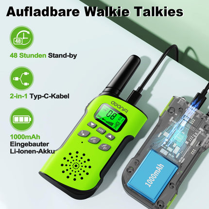 AWANFI Walkie Talkie Kids, Walkie Talkie Rechargeable Li-ion Battery, Two-Way Radio Set, Walkie Talkie VOX, LCD Flashlight, Key Lock, Walkie Talkie for Gift Camping Adventure, 3-12 Years