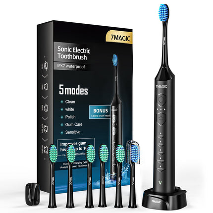 Electric Toothbrush, Sonic Toothbrush, Quiet Electric Toothbrush with 3 Intensities and 5 Modes, 40,000 VPM, IPX7, Toothbrush with 90-Day Battery Life and Timer, Ritter Black