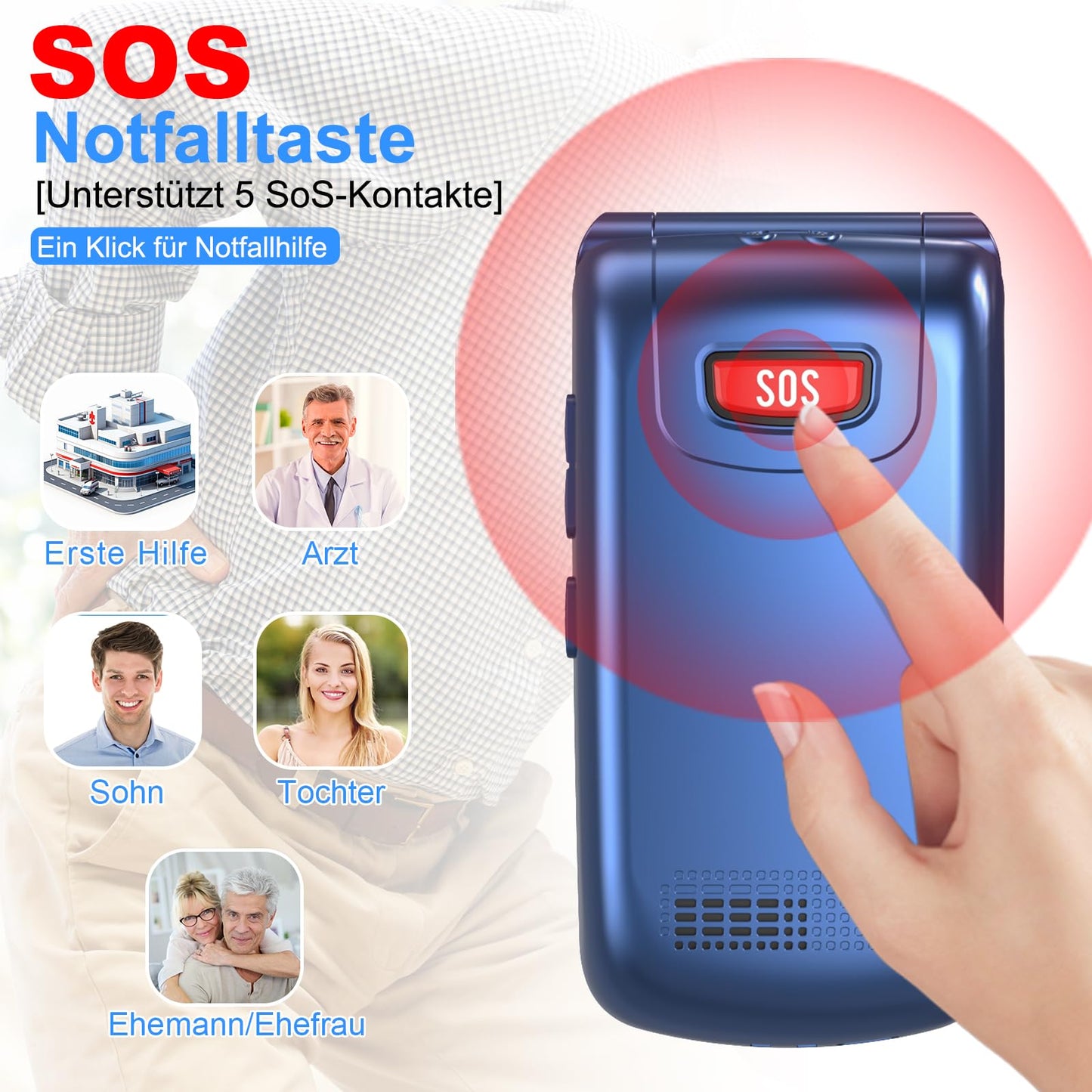 4G Klapphandy Seniorenhandy mit Großen Tasten Handy, Dual-SIM Flip Mobiltelefon mit Ladestation | SOS Notruffunktion | Kurzwahl | Taschenlampe | FM-Radio | 2,4+1.77 Zoll Dual Farbdisplay | Blau