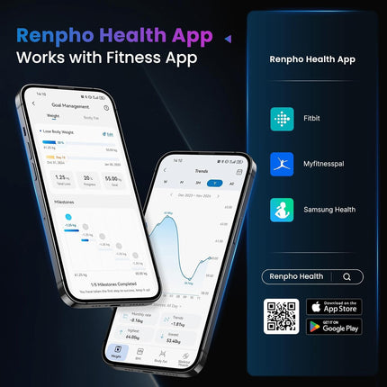 RENPHO Digital Bathroom Scale, Bluetooth Body Fat Scale with High-Precision Sensors, Smart Scale with Body Fat and Muscle Mass 180 kg/400 lbs