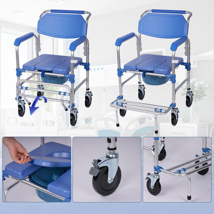 Suuiwau toilet chairs, toilet chair with wheels, shower chair for seniors, mobile toilet chair for sick, elderly, disabled and pregnant women, load capacity up to 150 kg