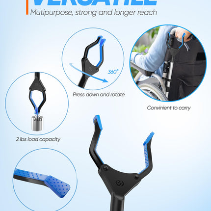 SLAH Grabber for Seniors 32" Aluminum Trash tongs, Rotatable trash grabber, Non-slip rubber grabber, Foldable trash tongs for children, Long grabber arm, Grabber aid for people with disabilities
