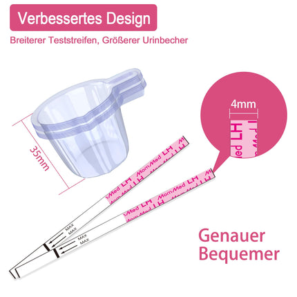 MOMMED Ovulation Test Strips, 60 practical ovulation test sticks with 60 urine cups - Fast fertility test for women - Ovulation test strips 25 mIU/ml