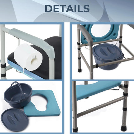AIRM HEALTH Commode Chair, Hospital Chair, Toilet Chair with Bucket for Disabled Persons, Mobility Commode Chair with Padded Seat for Seniors and Pregnant Women with Height Adjustment (8023)