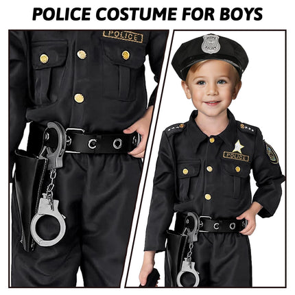 Police costume for children, carnival costumes for children, police uniform set, belt, hat, handcuffs, walkie-talkie for carnival, Halloween costume