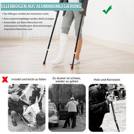 OUUTMEE walking sticks foldable crutches foldable (x2 pieces), foldable forearm crutches black, walking sticks foldable, rehabilitation exercises crutches for adults, lightweight crutches walking aids