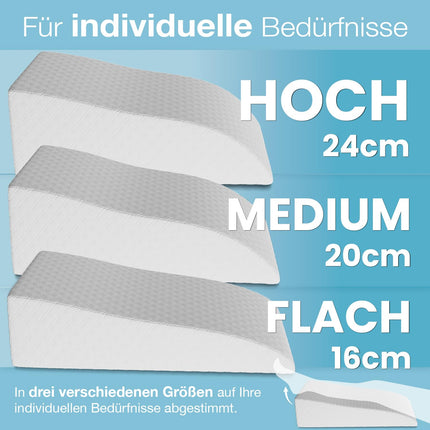 ELONEO vein pillow, leg elevation pillow made of memory foam, leg pillow for relief, positioning pillow with removable cover, 68 x 40 x 16 cm, white