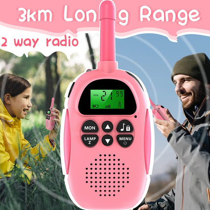 ULEWAY Walkie Talkie for Kids? Rechargeable Two-Way Radio, 3 km Range, Boy Girl Toy 4-12+ Years, 16 Channels, Walkie Talkie for Outdoor Adventures, Camping, Hiking 2 Pack - Pink Blue
