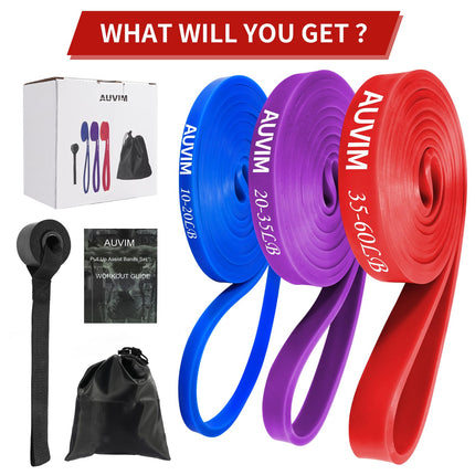 AUVIM Resistance Bands Set Fitness Bands 3 Different Levels of Resistance Bands for Strength Training, Stretching, Calisthenics, Cross Fitness, Pilates, Yoga, Including Door Anchor Storage Bag