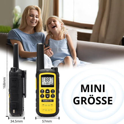 Radioddity PR-T6 Walkie Talkie PMR446 License-Free Two-Way Radio for Adults and Kids, Rechargeable Walkie Talkie with VOX, USB-C Charging, Flashlight, Earpiece for Camping Hiking, 2-Pack, Yellow