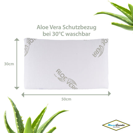 MaxxGoods orthopedic flat pillow made of Visco gel foam + incl. cotton cover + aloe vera protective cover - neck support pillow for cervical spine support - pillow for babies & children (50x30x5cm)