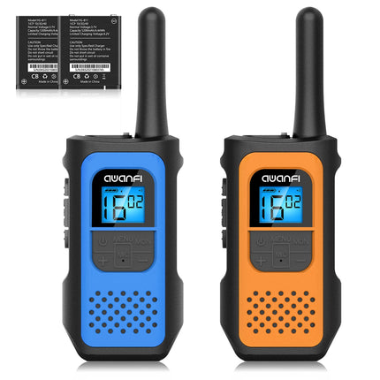AWANFI Walkie Talkie Rechargeable with Li-ion Battery, Walkie Talkie Children Adults, Long Range Radio, 16 Channels Walky Talky, VOX and Type C Charging Cable for Biking Camping Hiking