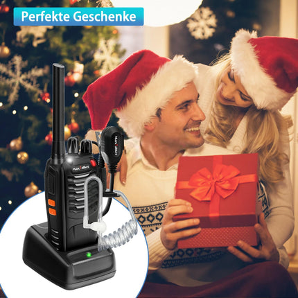MaxTalker MT-8S Walkie Talkie Rechargeable for Adults and Children, License-Free PMR446 Radios, 16-Channel Radio Reception, with Headset and 1500mAh Lithium-Ion Battery with Type-C Connector, Set of 4