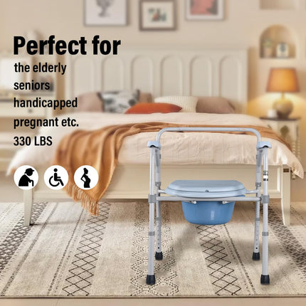 Morimoe Commode Chair for the Elderly, Height Adjustable Potty Chair, 3-in-1 Bedside Table, Easy to Move and Clean