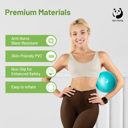 Slim Panda Exercise Ball Small, 23-25cm Pilates Ball with Inflatable Straw, Soft Yoga Ball Exercise Inflatable Ball for Senior Therapy, Home, Fitness, Balance Training (Blue Lake)