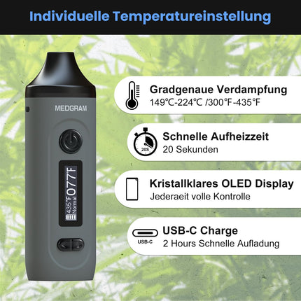 MEDGRAM Herbal Vaporizer, Premium Portable Herbal Vaporizer, Fast Heating, Temperature Control Steam Vaporizer, 20s Heating Time
