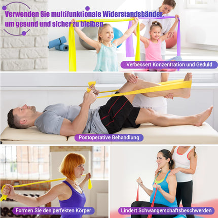 COFOF Fitness Bands Set of 4, 1.8M Exercise Band with 4 Resistance Levels, Fitness Band with Carrying Bag & Exercise Instructions Supplied Ideal for Yoga, Pilates, Strength Training, Physiotherapy