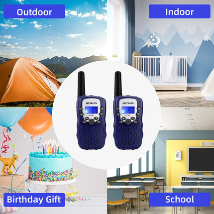 Retevis RT388 Walkie Talkie for Kids, Two-Way Radios with Long-Range Flashlight, Toys for Ages 4-12, Gifts for Boys and Girls for Family Play, Cycling, and Excursions (1 Pair, Dark Blue)