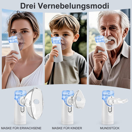 Inhaler, inhalation device portable nebulizer set, low-noise inhaler with mouthpiece, inhaler nebulizer for children and adults, inhaler with mouthpiece, USB-C rechargeable - blue