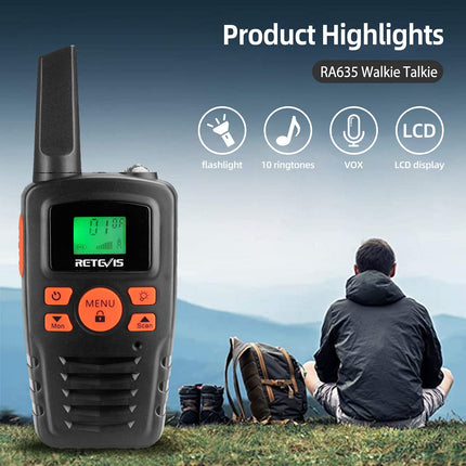 Retevis RA635 Walkie Talkie, Long Range PMR446 Walkie Talkie for Adults, Kids, 16CH, CTCSS/DCS, VOX, LED Flashlight, Royalty-Free Gifts for Easter Skiing Outdoor Activities