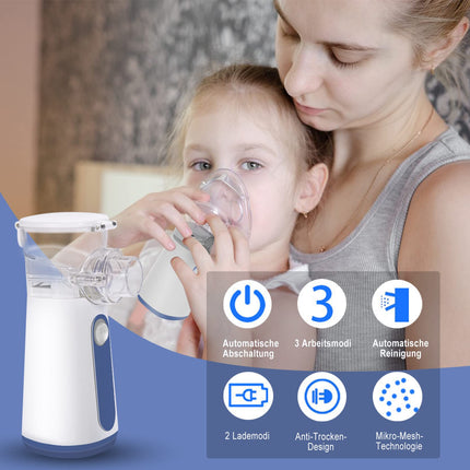 Inhaler for children, inhalers for adults, baby inhaler nebulizer set with masks and nozzle, portable, quiet, automatic cleaning function
