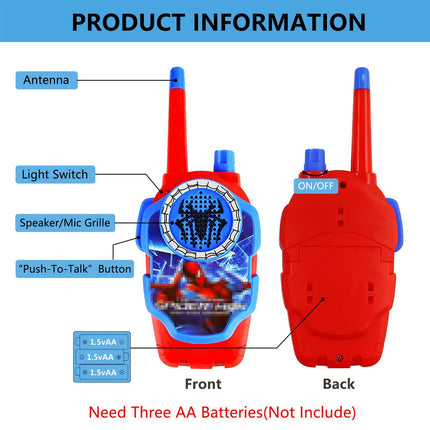 Walkie Talkie Children, 2 Pieces Spider Walkie Talkie Toys from 3 4 5 6 7 8 Years Boys and Girls Radio Set Children's Toy Walkie Talkie Gifts for Adventures in Camping, Hiking, Outdoors