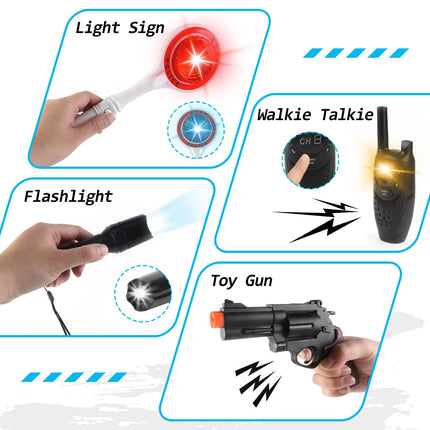 deAO Police Costume Kids Toy with Police Equipment Police Hat Vest Sunglasses Walkie Talkie Police Toy Role Play Set for Halloween