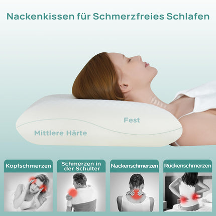 Releep Memory Foam Pillow 70x40cm, 2 Firmness Orthopedic Pillow, Neck Support Pillow for Side Sleepers, Ergonomic Pillow for Back Sleepers, Pillow for Neck Pain with Washable Pillowcase