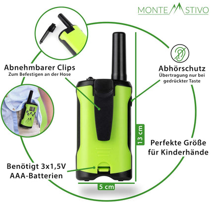 Monte Stivo® Walkie Talkie Kids | 8-piece set with compass & badge | Gifts for kids, outdoor toys for boys and girls